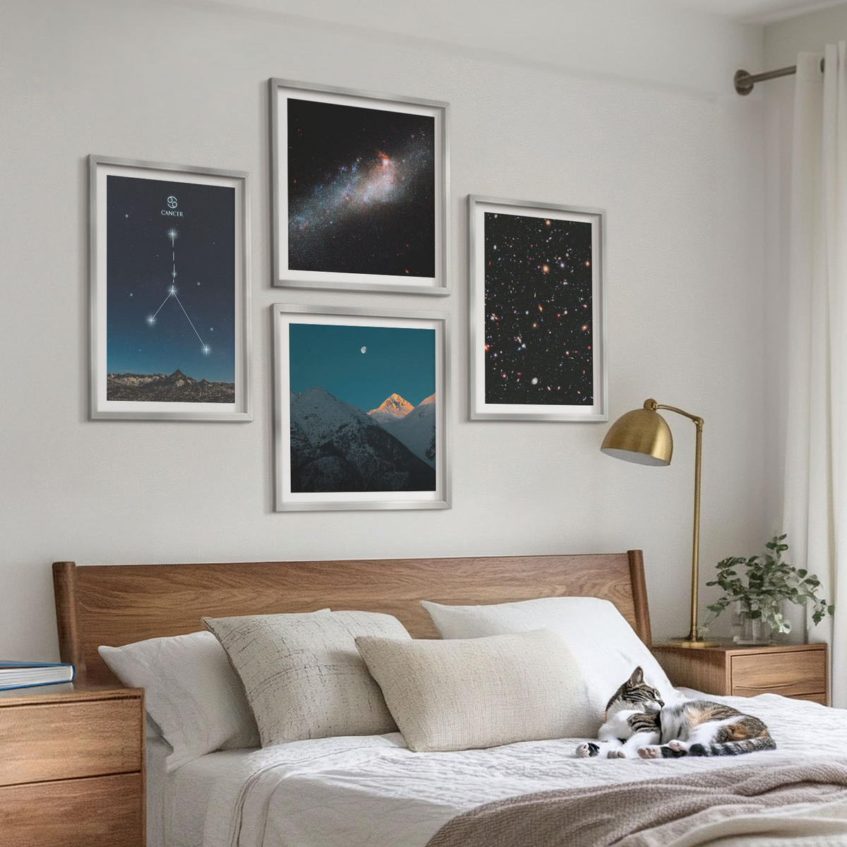 WANDBILDER 4er Set - 50x50 cm & 40x60 cm Silberner Rahmen - Weltraumgalaxie-Konstellation Krebs - Silberfarben, Kunststoff (50/50cm) - ArtPrintCave