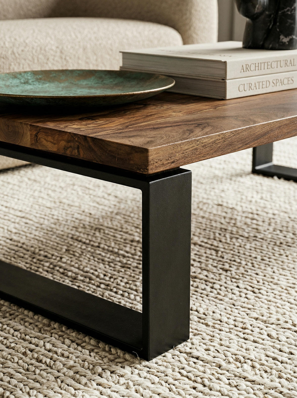 COUCHTISCH aus Holz und Metall, Industriedesign, Einzigartige Maserung, 115x60x35 cm - Schwarz/Braun, Holz/Metall (60/115/35cm) - KADIMA DESIGN