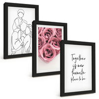 BILDER SET 3er Set - 20x30 cm Schwarzer Rahmen - Rosensträuße als Familienzeichnung - Schwarz, Kunststoff (20/30cm) - TULUP