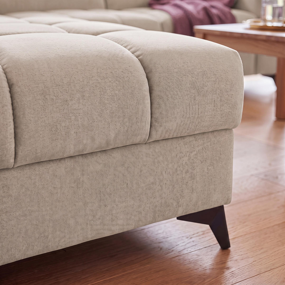 ECKSOFA PUDDING L Links mit Schlaffunktion 125x195 Velours Creme - Creme/Schwarz, Holz/Textil (203/275cm) - Muffo