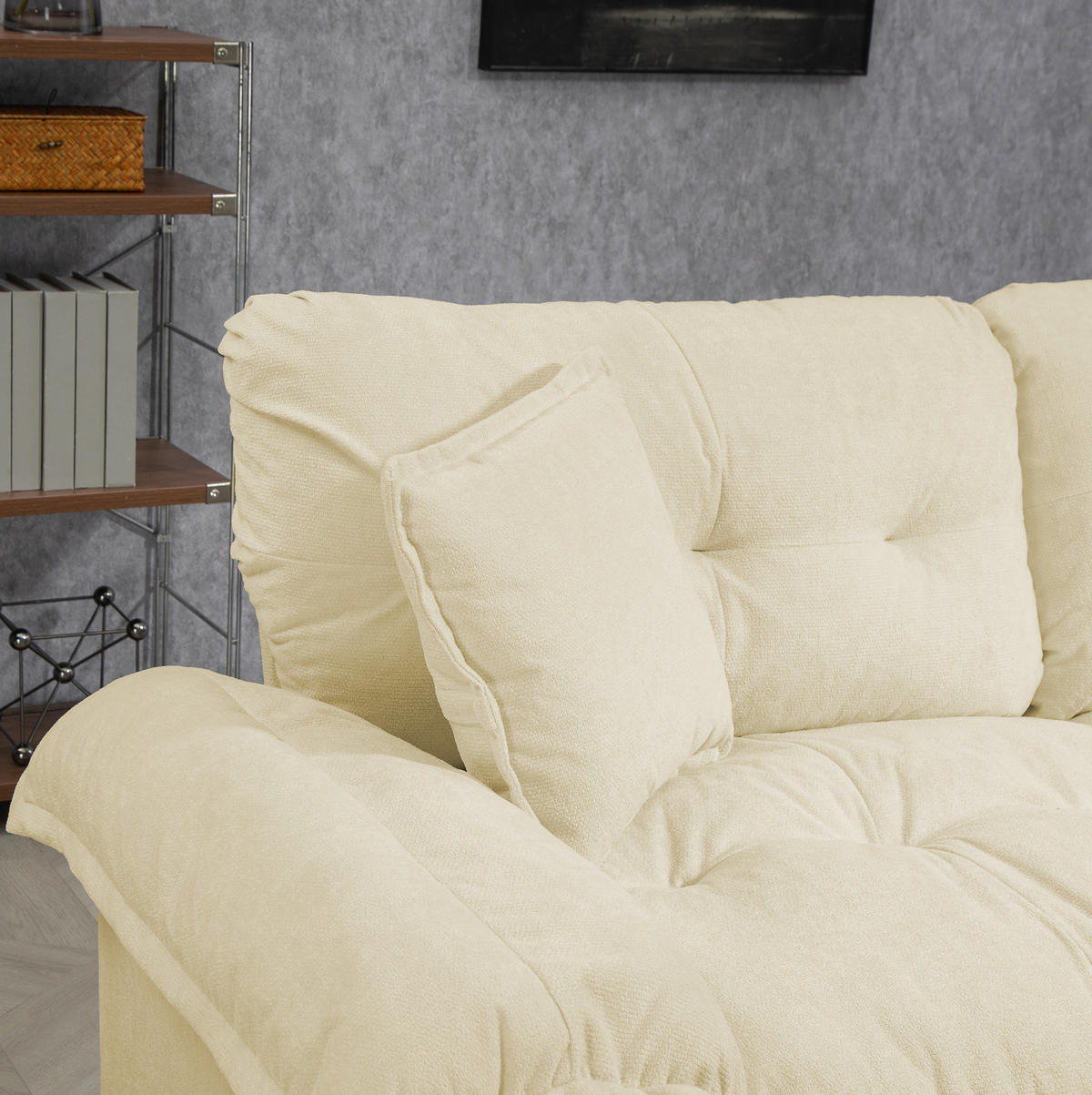 SOFA mit tiefem Sitz 214 x 89 x 93 cm Chenille Beige 2-Sitzer - Beige, Kunststoff (214/93/89cm) - Meubliv