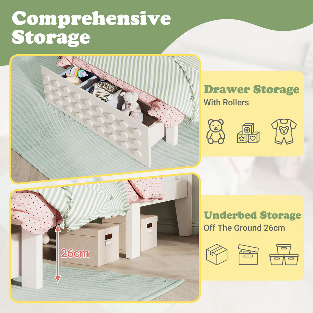 HOLZBETT 90X190 cm mit Schubladen und Stauraum - Weiß, Holz (90/190cm) - FLIEKS