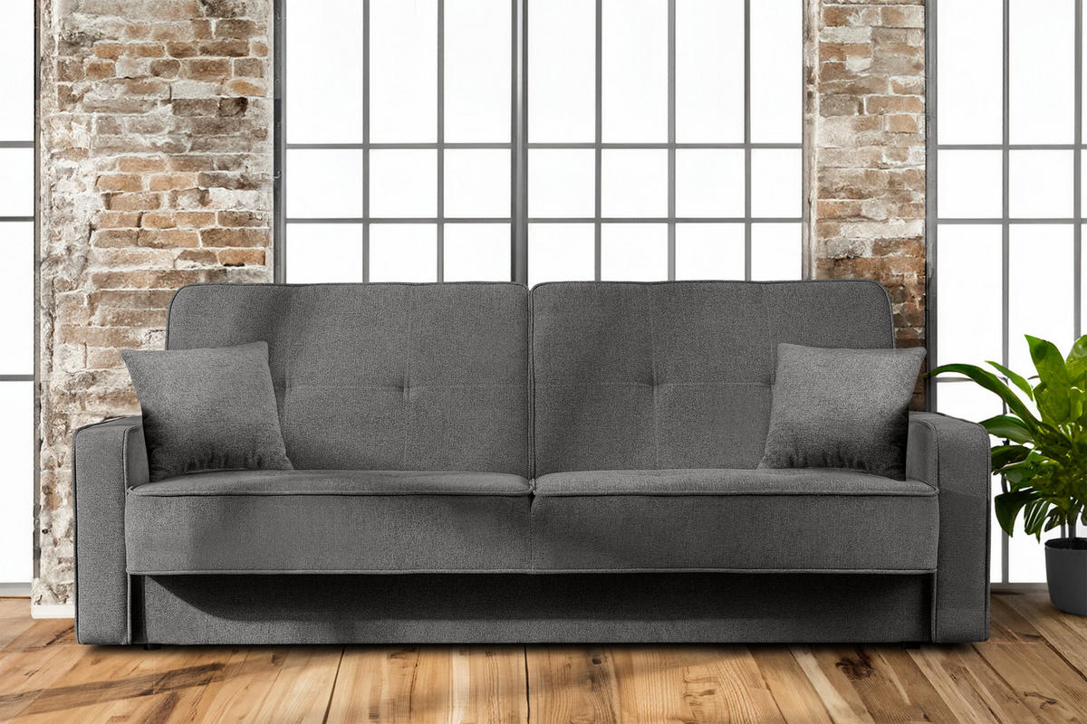 SCHLAFSOFA ORIO 3 Personen, Chenille-Stoff, Graphit - Graphitfarben, Textil (219/90/90cm) - KONSIMO®