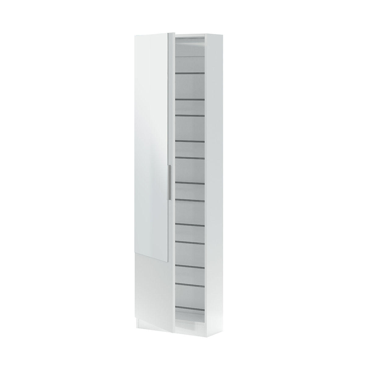 SCHUHSCHRANK, 1 Tür mit Spiegel - H180 cm - Weiß, Holzwerkstoff (22/180/6.5cm) - Calicosy