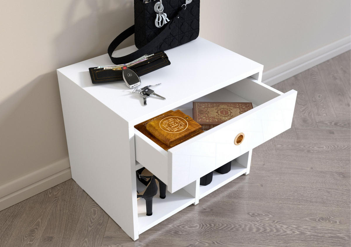 SCHRANK Mirage, mit goldenem Griff, Weiß - Weiß, Holzwerkstoff (54.1/40/46.2cm) - Dancan