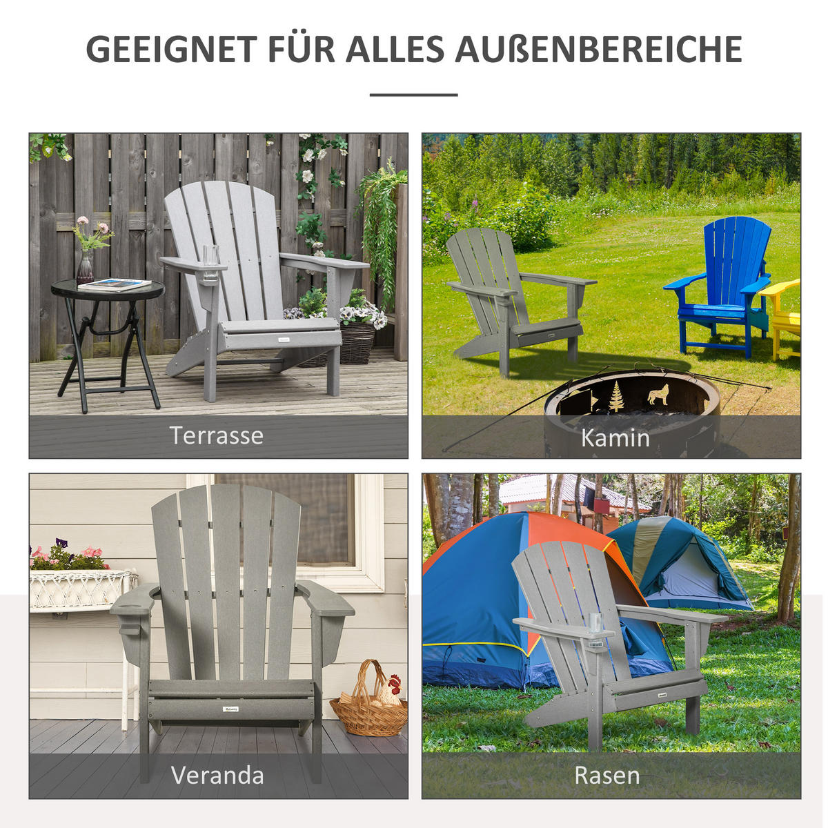 GARTENSTUHL mit Getränkehalter, Adirondack, Grau, HDPE, 75 x 87 x 90 cm - Grau, Kunststoff (87/90/75cm) - Outsunny
