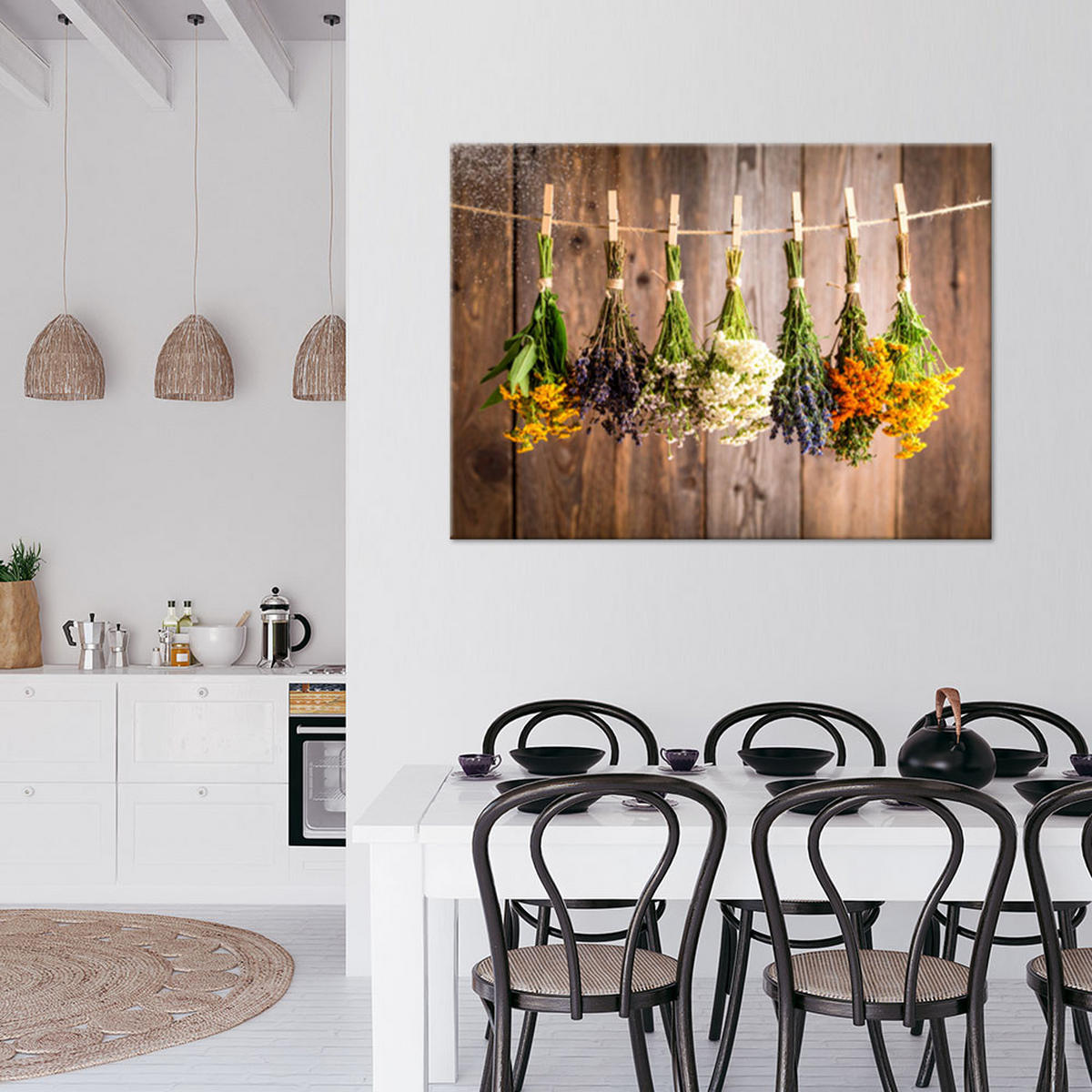 LEINWANDBILD Hängende getrocknete Kräuter Gewürze 120x80cm - Braun, Textil (120/80cm) - Feeby