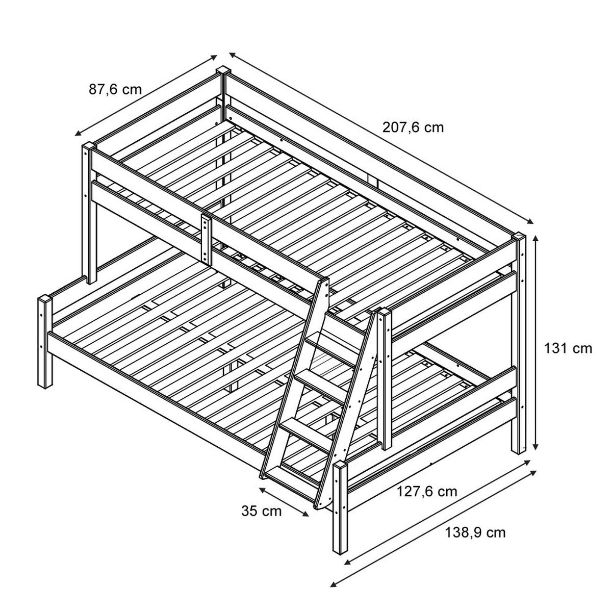 ETAGENBETT Everest Weiß 120x200/80x200 cm - Weiß, Holz (120/200cm) - VitaliSpa