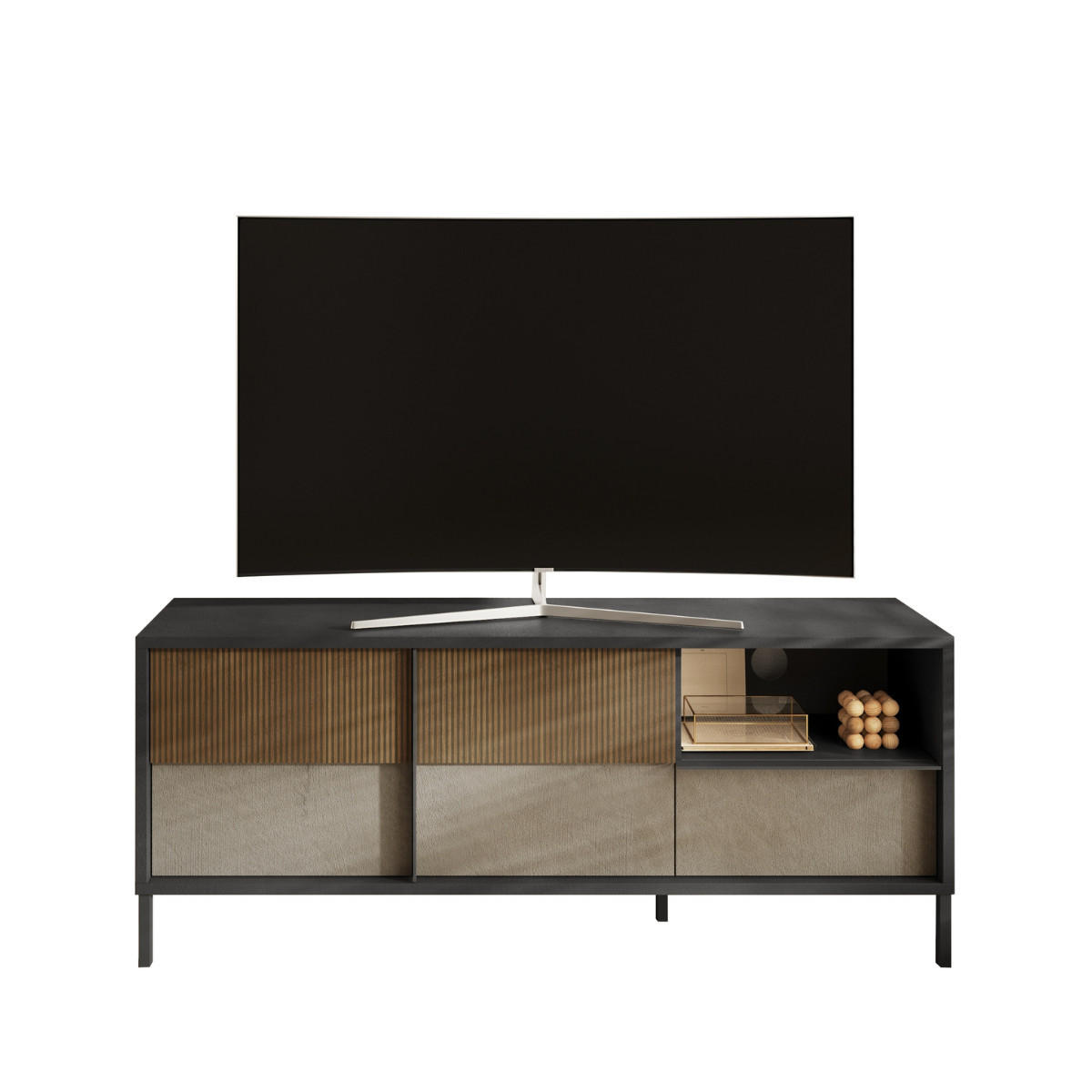 TV-MÖBEL mit 2 Türen, 1 Schublade und 1 Nische Everest - 156/40/64 cm - Grau, Holzwerkstoff (40/64/156cm) - Calicosy