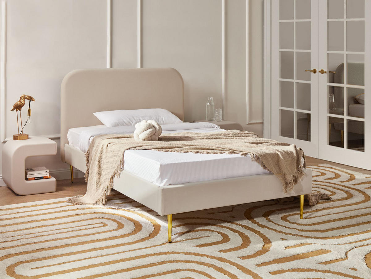 BETT mit Lattenrost 120/200 cm Samtstoff Hellbeige Flayat - Beige, Textil (120/200cm) - Beliani