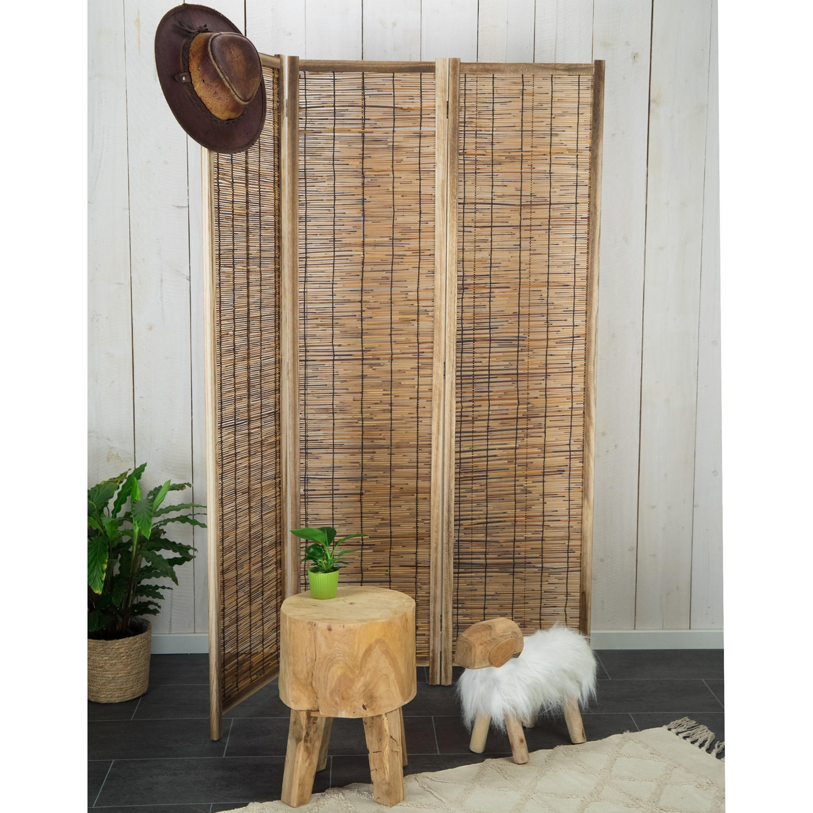 RAUMTEILER Viva 3-tlg. Schilfrohr - Naturfarben, Naturmaterialien (120/170/2cm) - CREEDWOOD