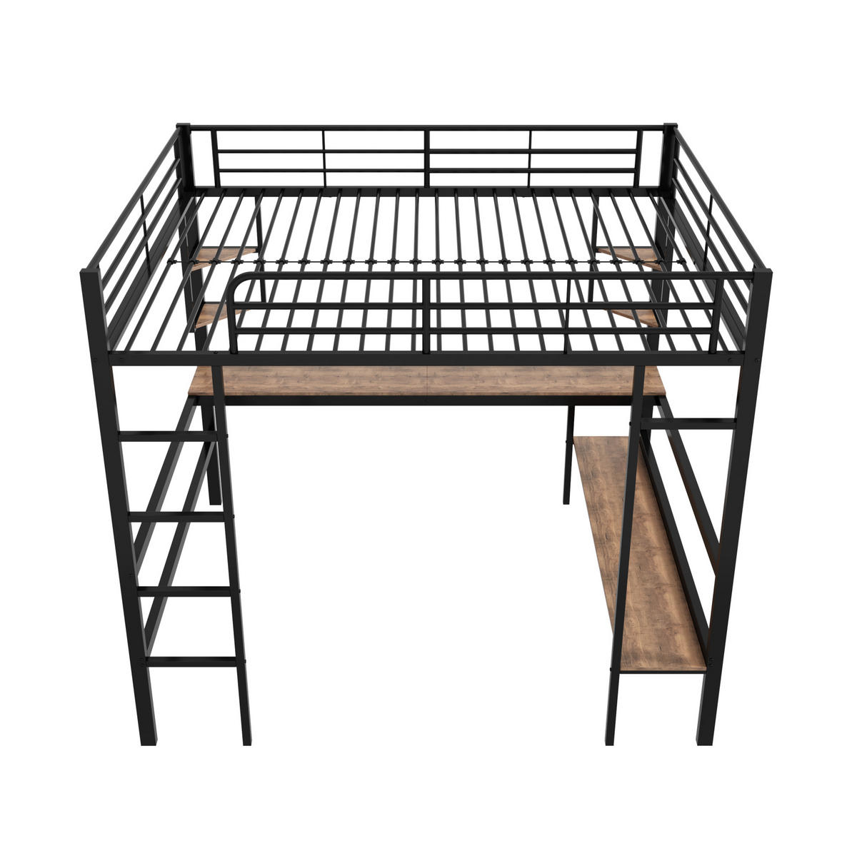 HOCHBETT 140/200 cm Schwarz aus Metall und MDF mit Schreibtisch und Regalen - Schwarz, Metall (140/200cm) - OKMYHOME