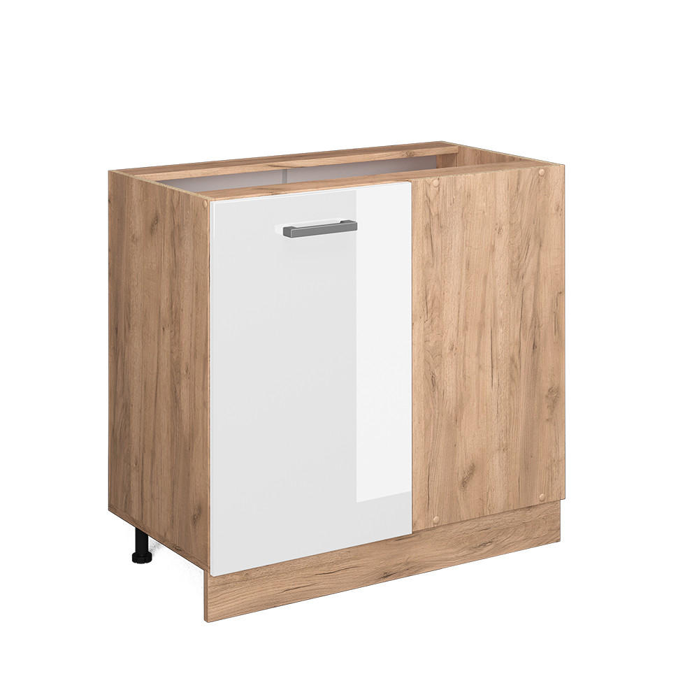 ECKUNTERSCHRANK R-Line Weiß Hochglanz 86 cm ohne AP - Honigeiche/Weiß Hochglanz, Holzwerkstoff (86/81.6/46cm) - Vicco