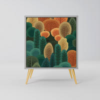SIDEBOARD AUTUMN KALEIDOSCOPE, Grau, 57,5x42x75,5 cm, Goldfarbene Metallfüße - Goldfarben/Multicolor, Holzwerkstoff/Metall (57.5/75.5/42cm) - SpaceRebels