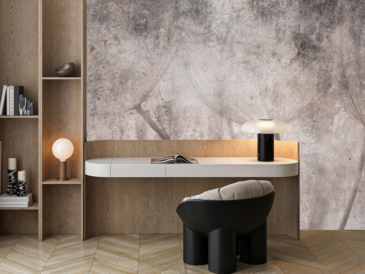 FOTOTAPETE für Schlafzimmer Retro Löwenzahn Beton Beige Minimalistisch 300x210 - Beige/Braun, Papier (300/210cm) - Muralo