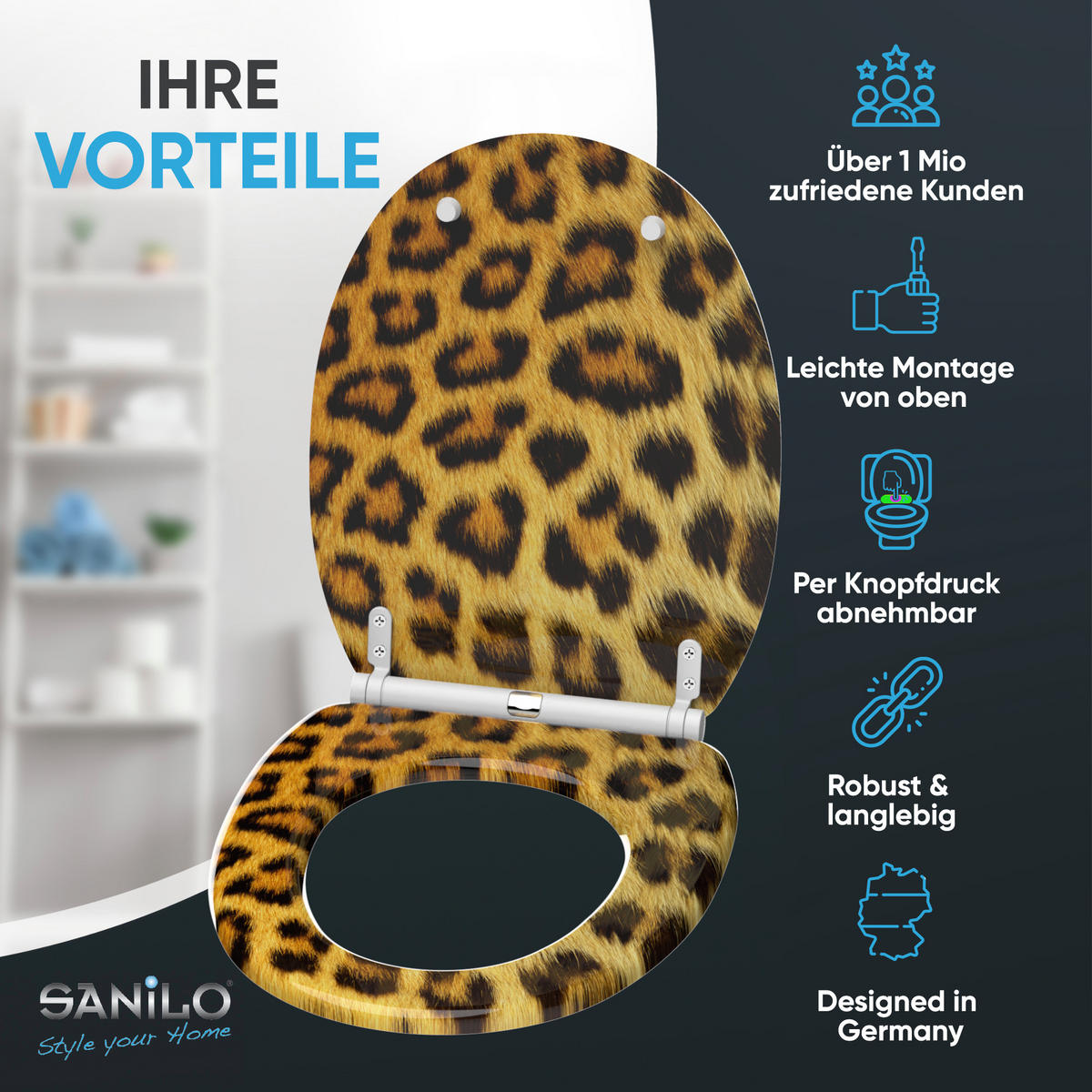 WC-SITZ mit Absenkautomatik & Top Fix Leopardenfell - Braun, Holzwerkstoff (37.7/5.5/48cm) - Sanilo