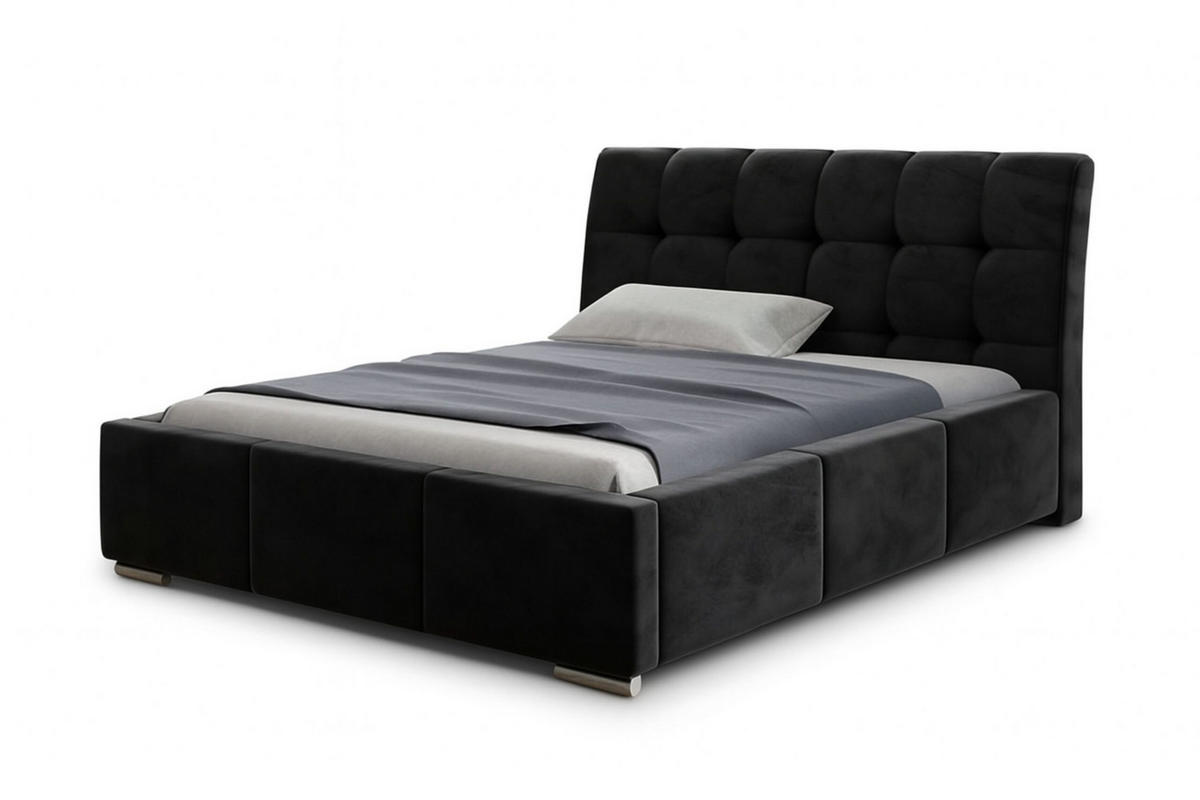POLSTERBETT BARI mit Kopfteil, 140 x 200 cm, Doppelbett mit Bettkasten und Lattenrost aus Metall, Velourstoff, Frabe: Schwarz - Schwarz, Holz/Kunststoff (140/200cm) - Agmat-Furniture