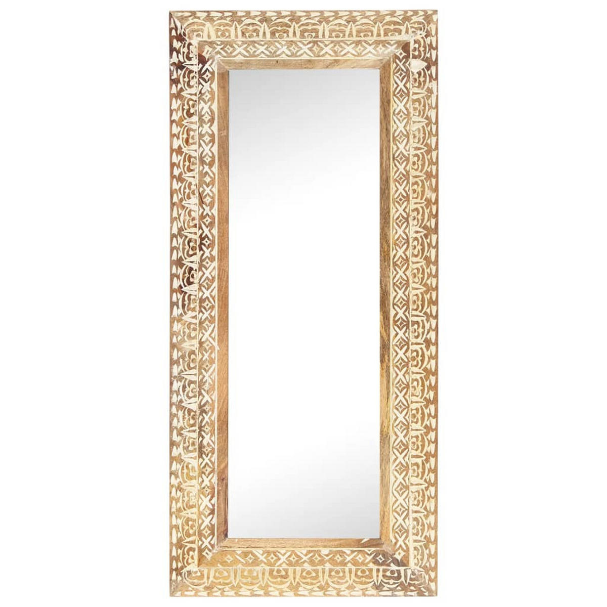 SPIEGEL Handgeschnitzt 110x50x2,6 cm Massivholz Mango - Braun, Holz (50/110/1cm) - furnicato