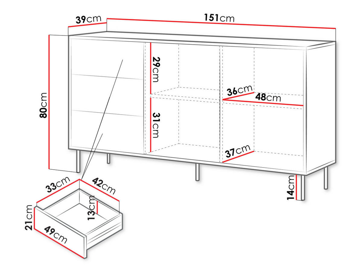 KOMMODE Masha 150 2D3S - Kaschmir/Schwarz, Holzwerkstoff/Metall (151/80/39cm) - MIRJAN24