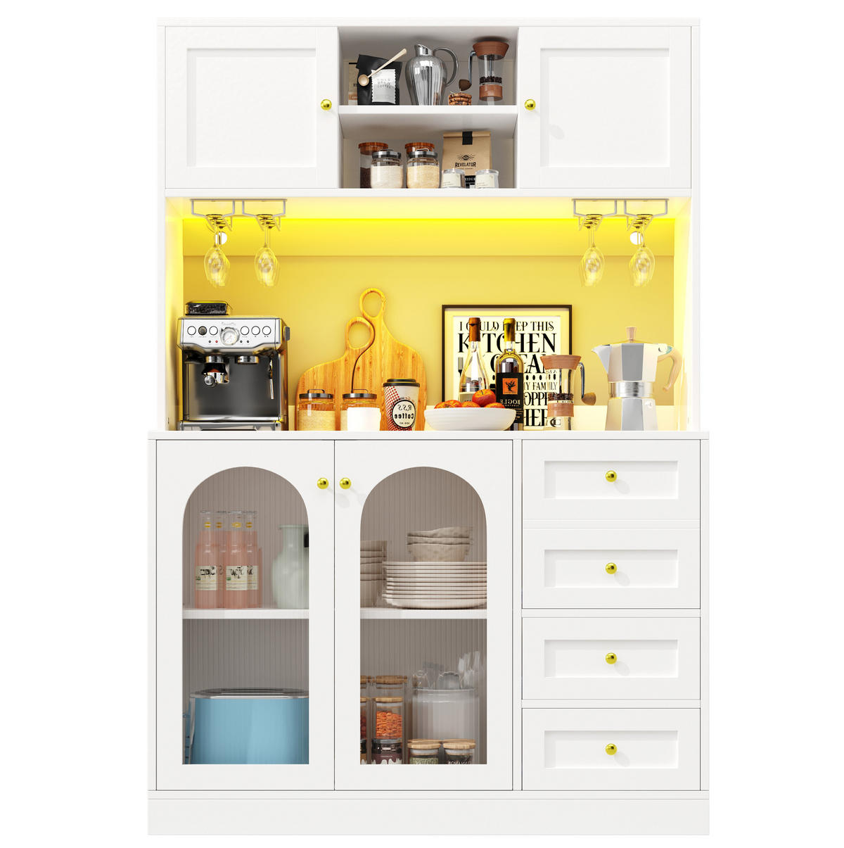 BUFFETSCHRANK 120/40/188 cm weiß aus MDF mit LED-Lichtleiste - Weiß, Holzwerkstoff (120/188/40cm) - OKWISH