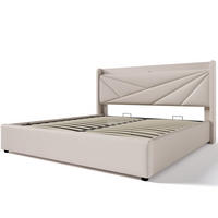 POLSTERBETT 140/200 cm mit Bettkasten, USB/Typ-C und gepolstertem Kopfteil - Beige, Textil (140/200cm) - BEAOK