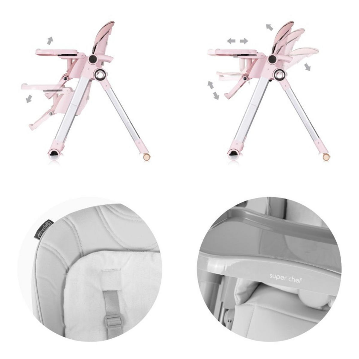 KINDERHOCHSTUHL 2 in 1 Super Chef rosa Babyschaukel, Fußstütze, klappbar - Rosa, Metall (59/101/73cm) - Chipolino
