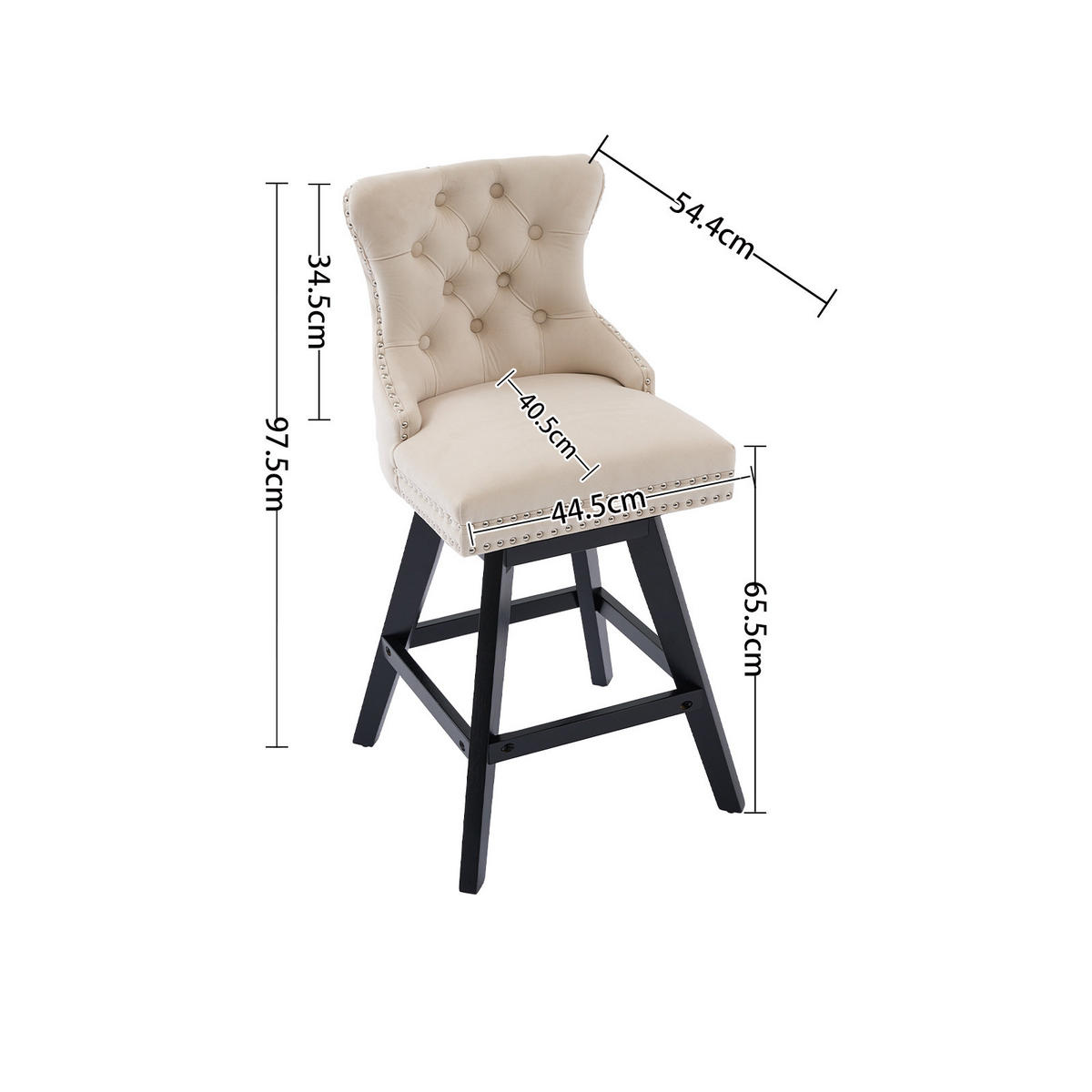 BARHOCKER 2er-Set Beige mit Samtbezug, Rückenlehne und 360° Drehfunktion - Beige, Textil (55/97.5/44.5cm) - PANGIVO