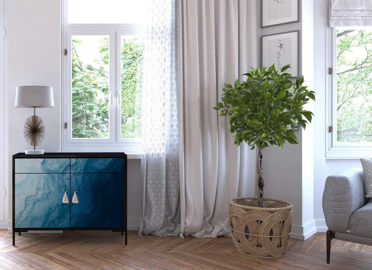 SIDEBOARD aus MDF mit 2 Türen und 2 Schubladen mit ALISE BLUE OCEAN-Muster - Blau, Holzwerkstoff (90/84/45cm) - RNT By Really Nice Things