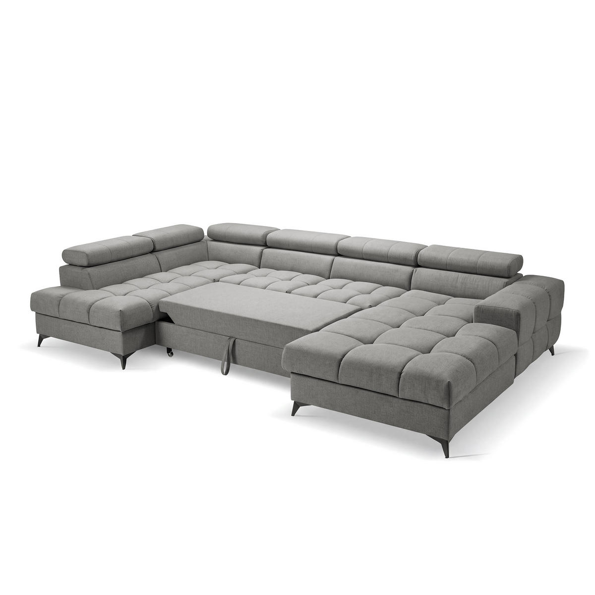 ECKSOFA PUDDING U Rechts mit Schlaffunktion 125x260 Velours Grau - Schwarz/Grau, Holz/Textil (350/203cm) - Muffo