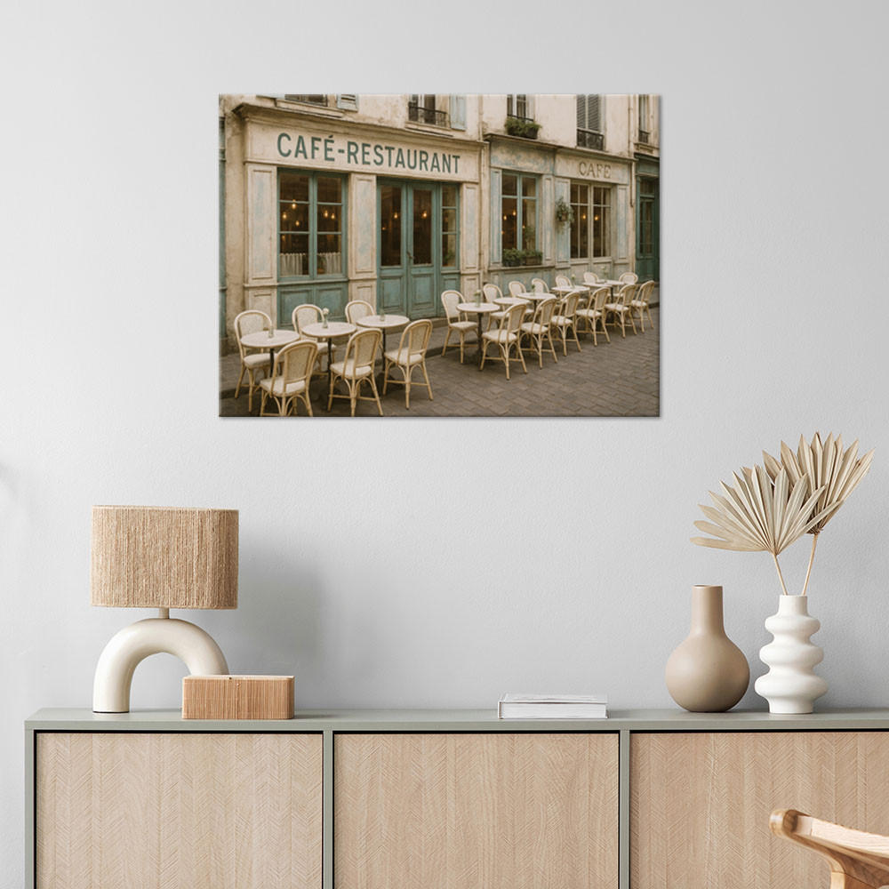 LEINWANDBILD Paris Restaurant Café 90x60cm - Beige, Textil (90/60cm) - Feeby