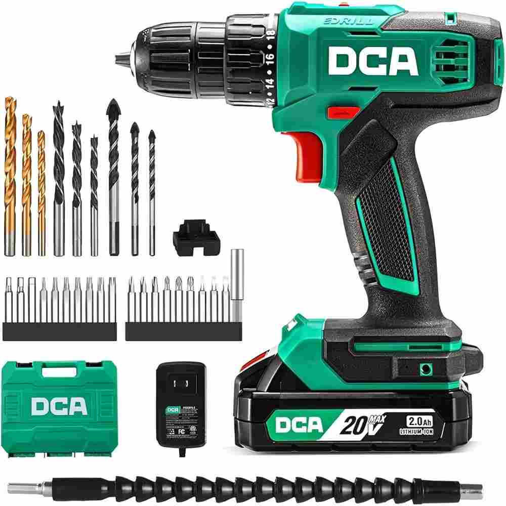 BOHRMASCHINE 20V-2.0Ah Akku, 40 Nm Drehmoment, 10 mm selbstspannendes Bohrfutter - Grün, Metall (22/20/20cm) - DCA
