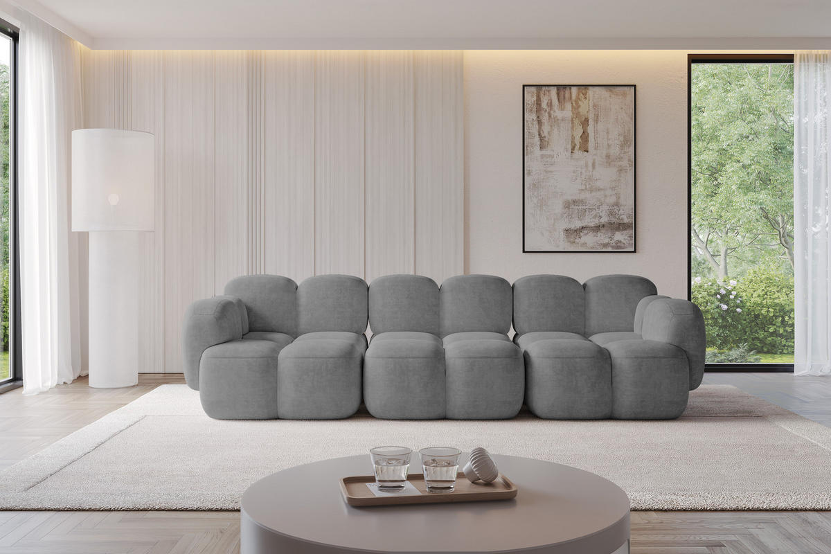 3-SITZER modulares Sofa Miko-S2 300x118x75 cm Grau Velours - Schwarz/Grau, Holzwerkstoff/Kunststoff (300/75/118cm) - ALTDECOR