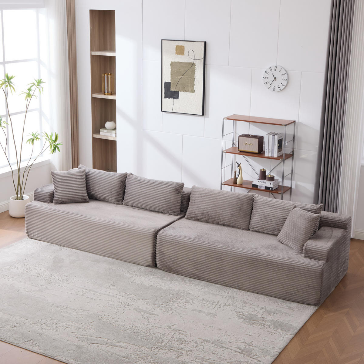 SOFAELEMENT 334/99/74.5 cm Grau Chenille mit 30D hochelastischem Schaumstoff und rutschfestem Bode - Grau, Textil (99/74.5/344cm) - Oxeza