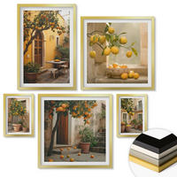 WANDBILDER 5er Set - 50x50 cm & 20x30 cm & 40x60 cm Goldrahmen - Terrasse mit Zitrusbäumen - Goldfarben, Kunststoff (40/60cm) - ArtPrintCave