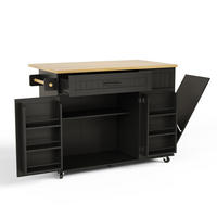KÜCHENINSEL auf Rollen 130/45/93.3 cm Black mit klappbarer Arbeitsplatte, 1 Schublade und Mülleimerschrank - Schwarz, Holz/Holzwerkstoff (70/93/130cm) - Oxeza