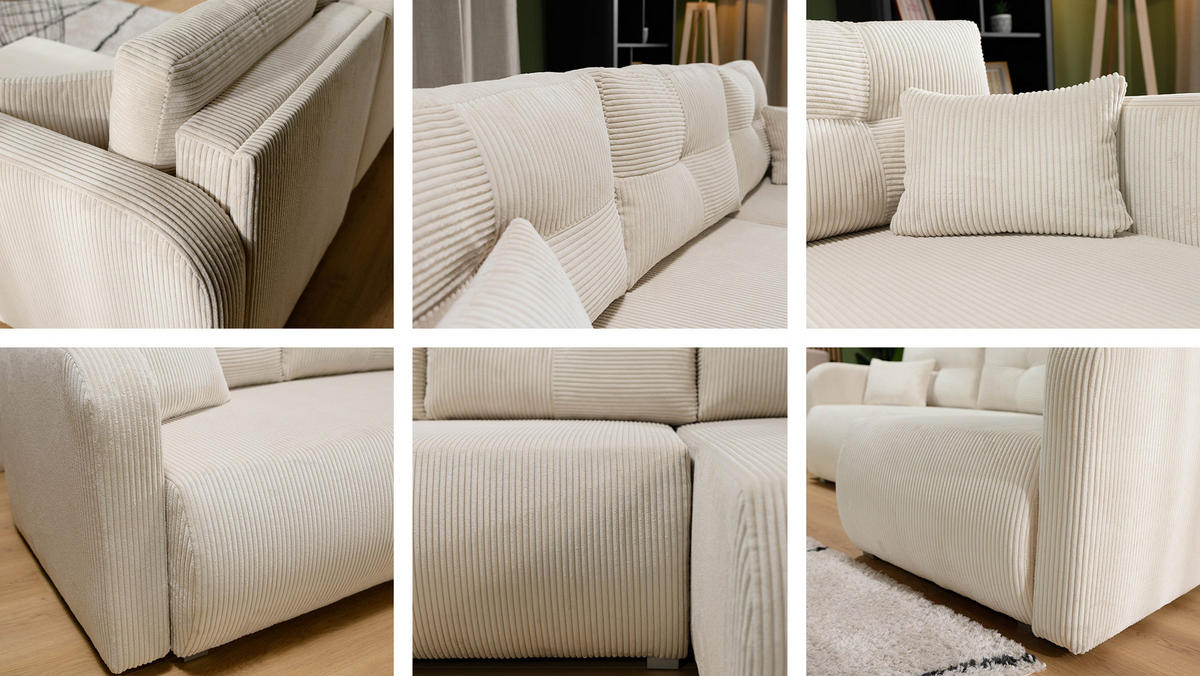 ECKSOFA Viena Cord, Seite: Links - Silberfarben/Naturfarben, Holz/Kunststoff (234/145cm) - MIRJAN24