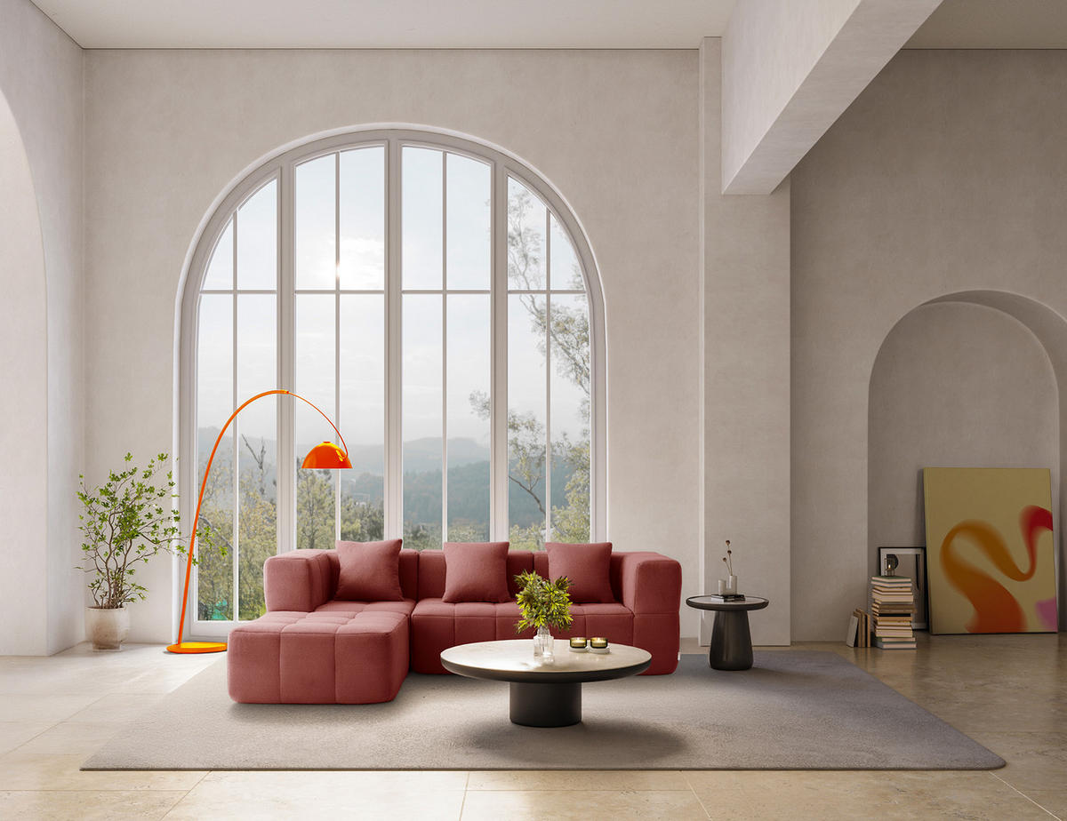 ECKSOFA Bouclé-Stoff Terrakotta-Rot - Terracotta, Textil (260/190cm) - MILYsofa