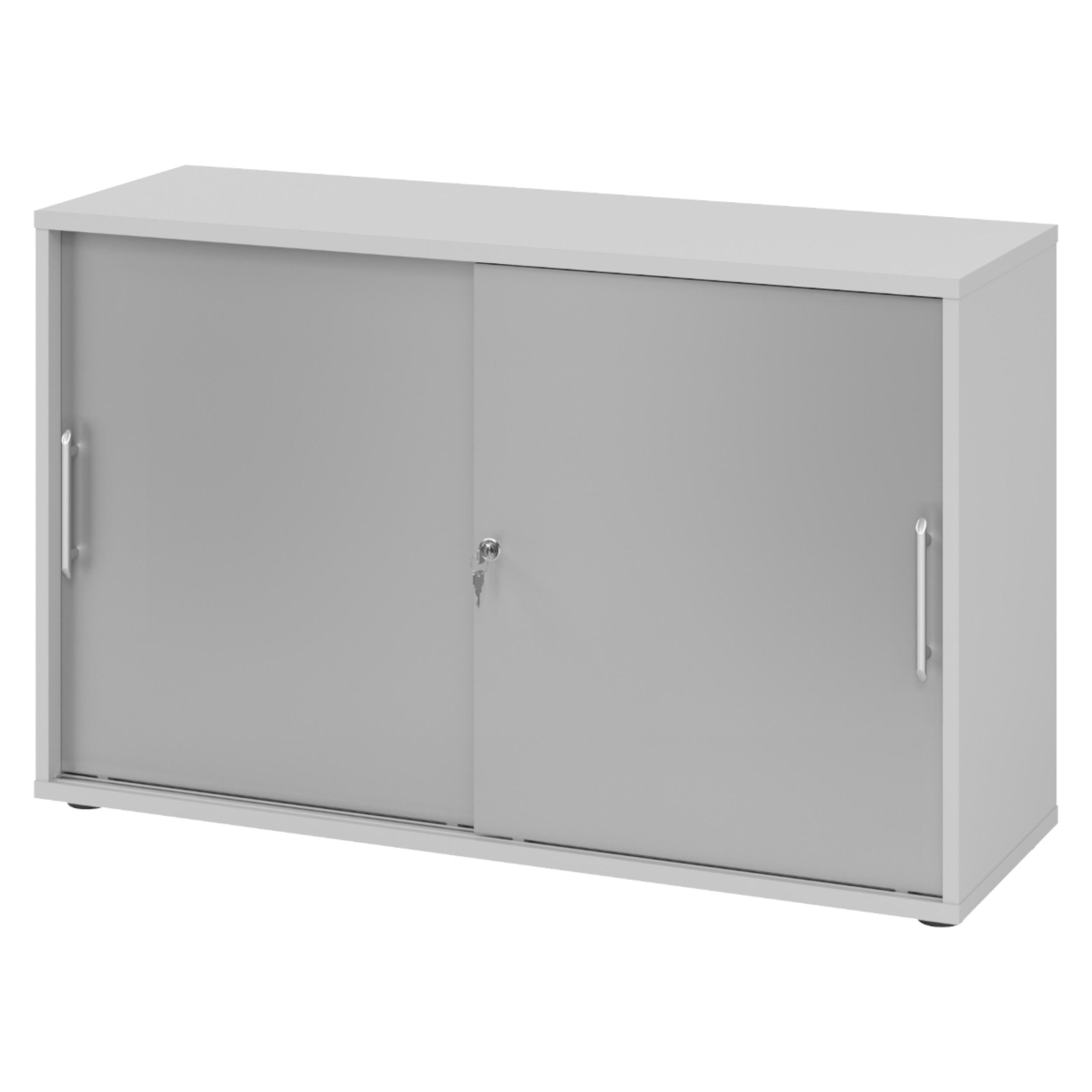 SCHIEBETÜRENSCHRANK - 2 Ordnerhöhen 40/120/74,8 cm in Grau/Silberfarben Relinggriff (Kunststoff) - Silberfarben/Grau, Holzwerkstoff (120/74.8/40cm) - bümö