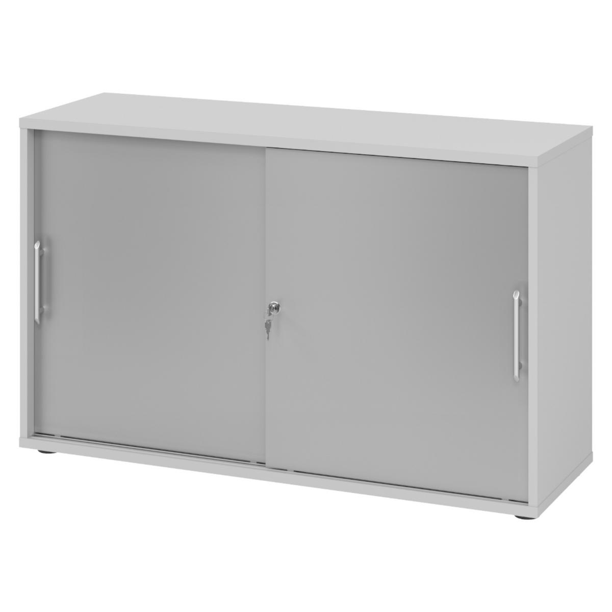 SCHIEBETÜRENSCHRANK - 2 Ordnerhöhen 40/120/74,8 cm in Grau/Silberfarben Relinggriff (Kunststoff) - Silberfarben/Grau, Holzwerkstoff (120/74.8/40cm) - bümö