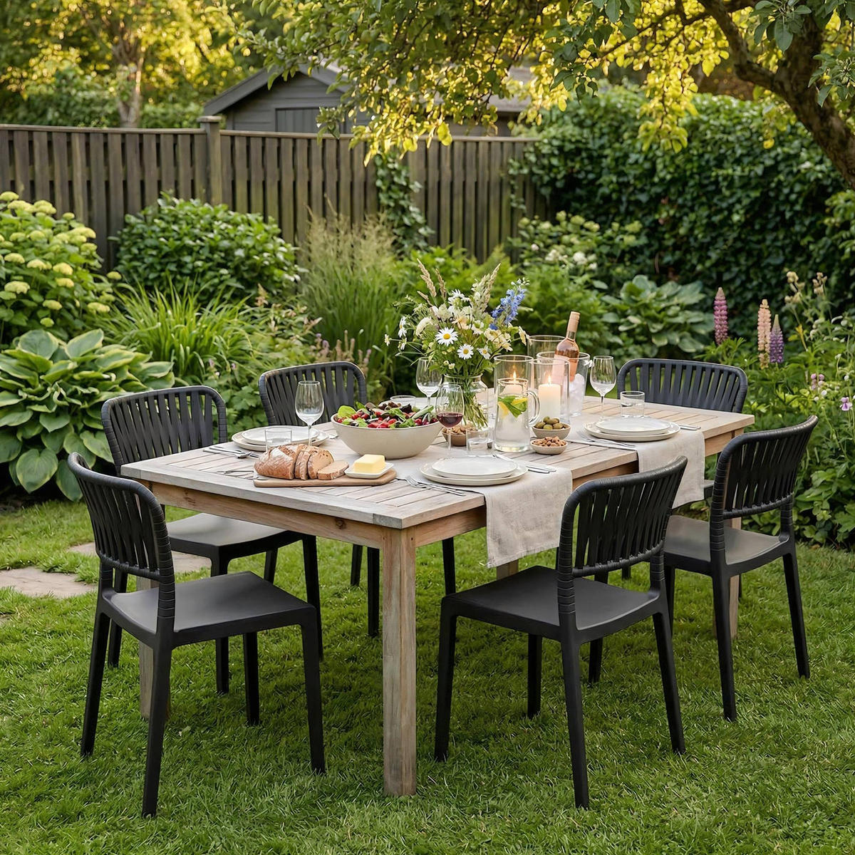 GARTENSTUHL 4er Set Kunststoff Schwarz - Schwarz, Kunststoff (45/84/55cm) - CLP