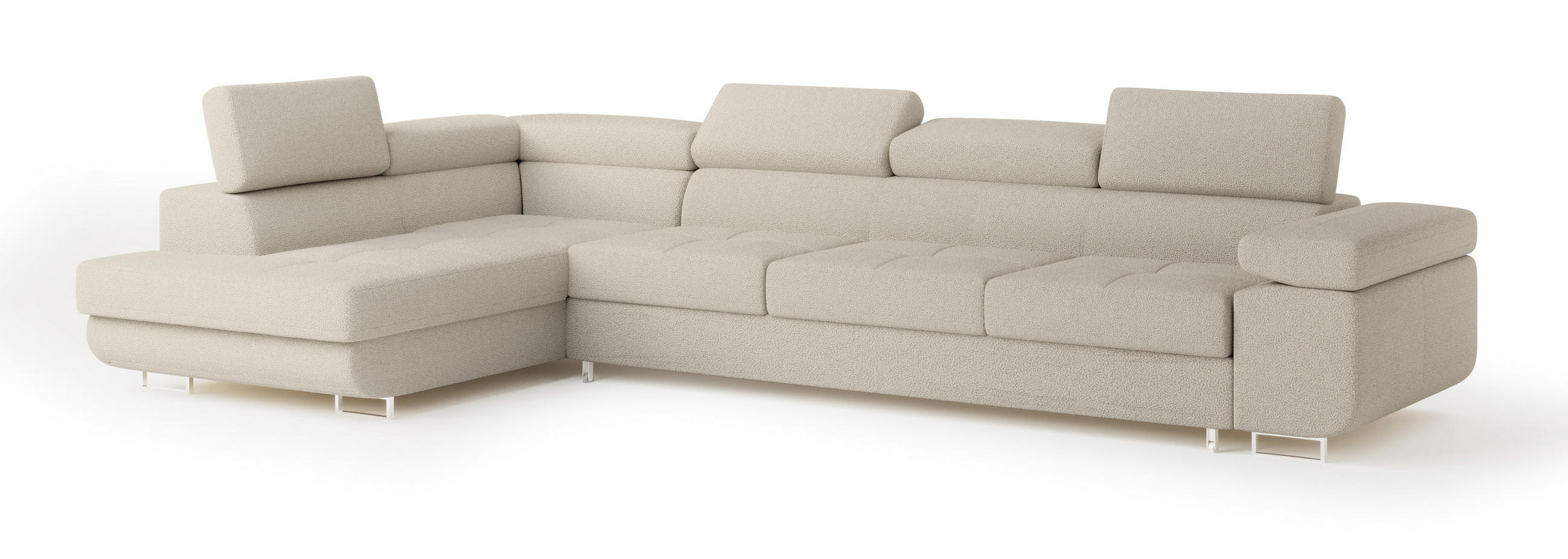 ECKSOFA VICENTE Beige Boucle-Stoff mit Schlaffunktion - Beige, Holz (346/202cm) - MASSENO
