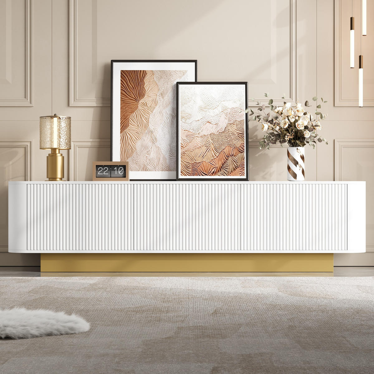 TV-LOWBOARD 170 cm abgerundet Kabelmanagement - Weiß, Holz (170/47/40.5cm) - Fortuna Lai