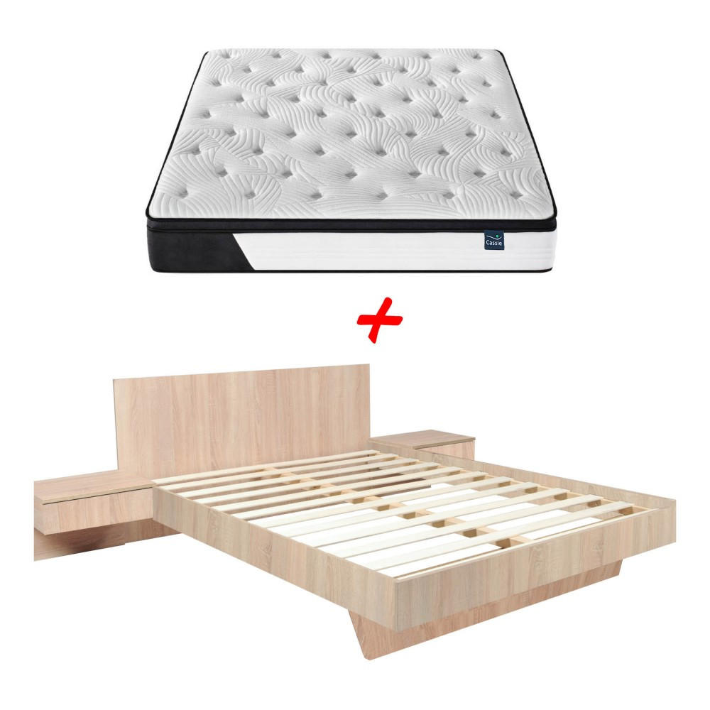 BETT COOL 140x190 cm + 2 Konsolen + Lattenrost + Matratze CASSIE / Gebleichte Eiche - Sonoma Eiche, Holzwerkstoff - Weber Industries