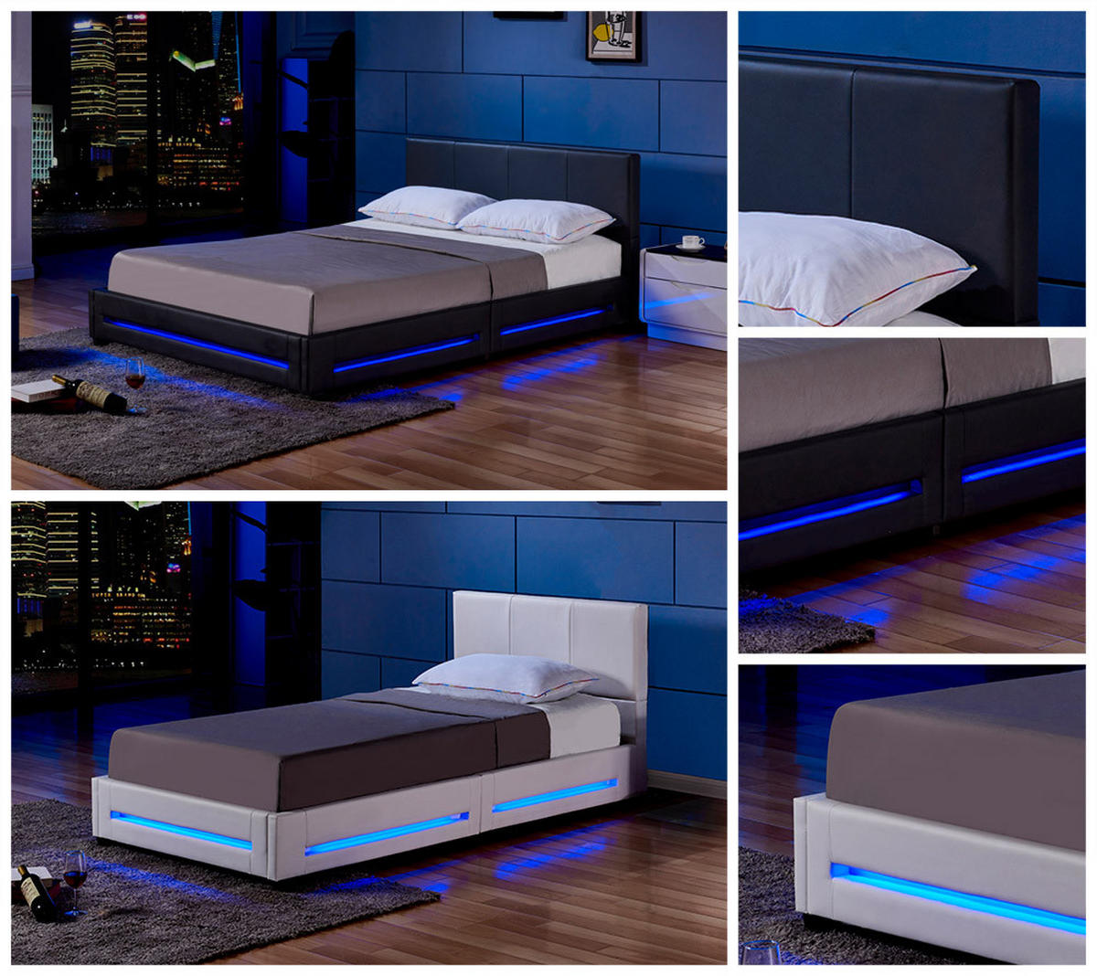 LED Bett ASTEROID - 180 x 200 cm Schwarz - Schwarz, Kunststoff - Home Deluxe
