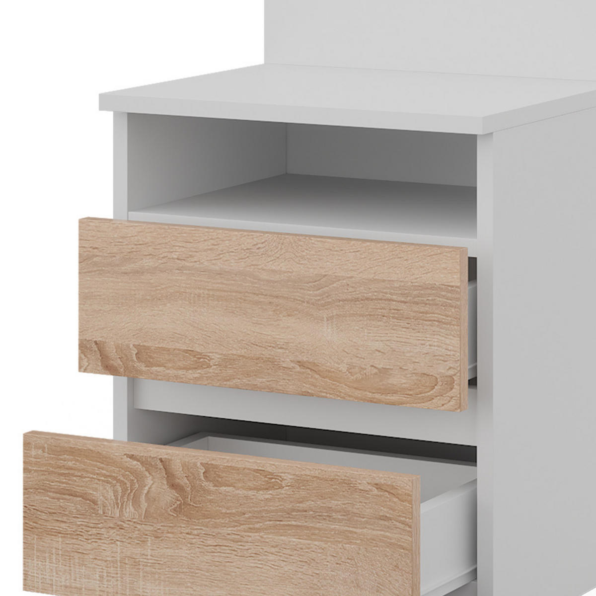 NACHTTISCH Monty Weiß/Sonoma 32.3 x 59.1 cm mit 2 Schubladen - Weiß/Sonoma Eiche, Holzwerkstoff (32.3/59.1/39.6cm) - Vicco