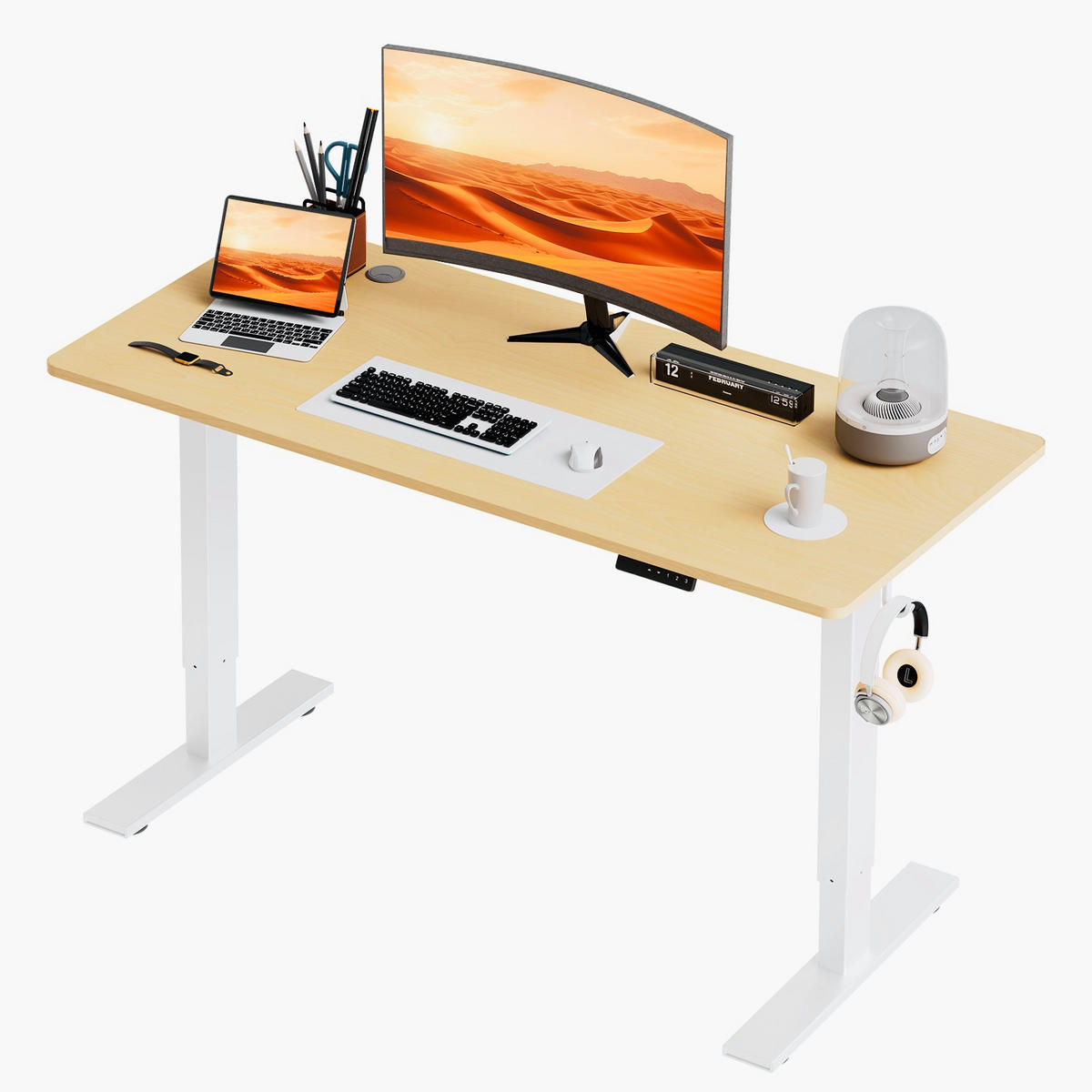 SCHREIBTISCH elektrisch höhenverstellbar 60 x 140 cm, mit Memory- und Kollisionsschutzfunktion - Naturfarben, Metall (140/60/117cm) - HOMAVO