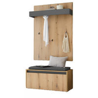 GARDEROBEN-SET Evoke Eiche, grau 100 cm 3-teilig, Garderobenkombination mit Sitzkissen - Eichefarben/Schwarz, Holzwerkstoff/Kunststoff (100/200/40cm) - Furn.Design