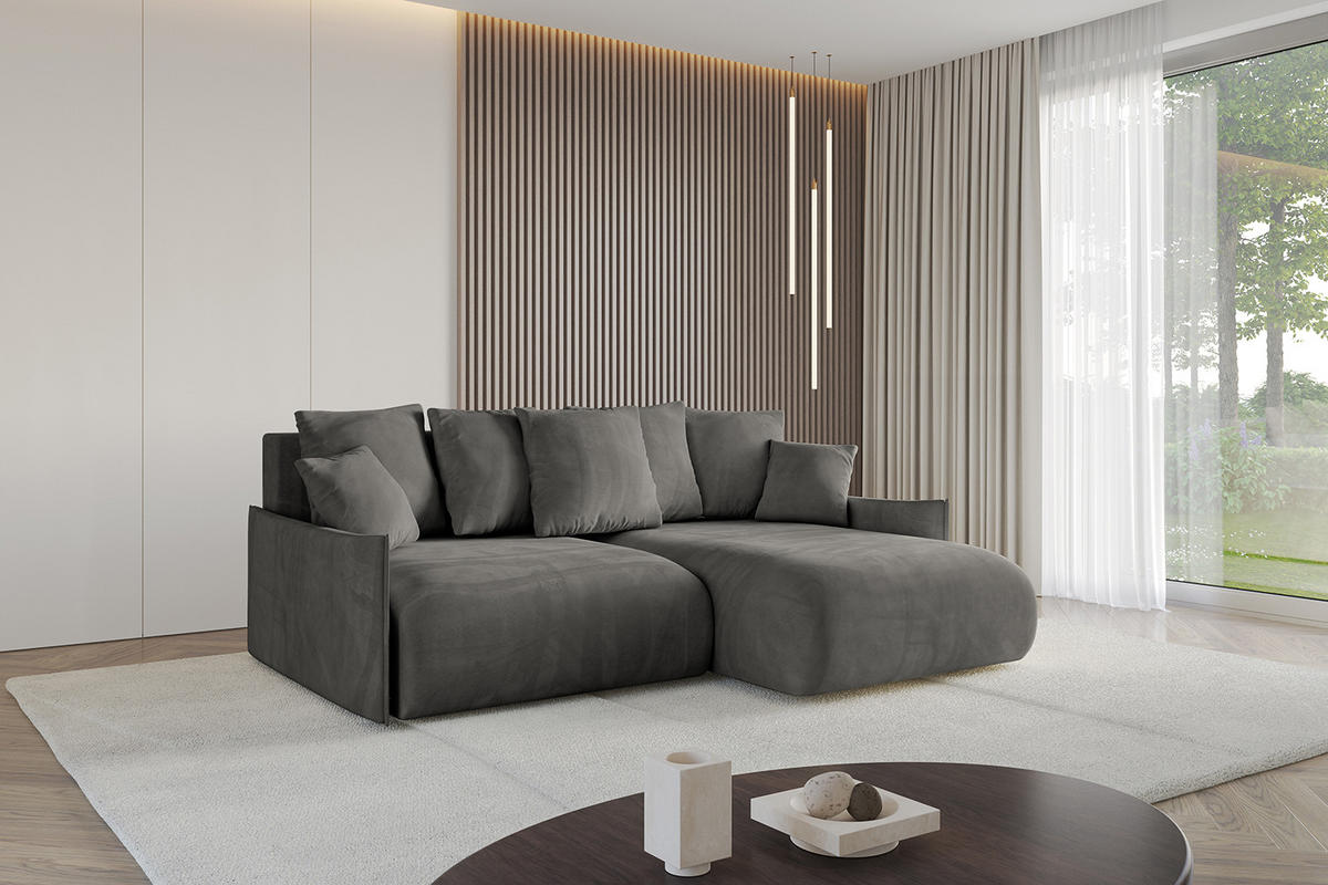 ECKSOFA Ottomane rechts ONESK-L -v1 216x177x72 Dunkelgrau Velours - Anthrazit, Holzwerkstoff/Kunststoff (177/216cm) - ALTDECOR