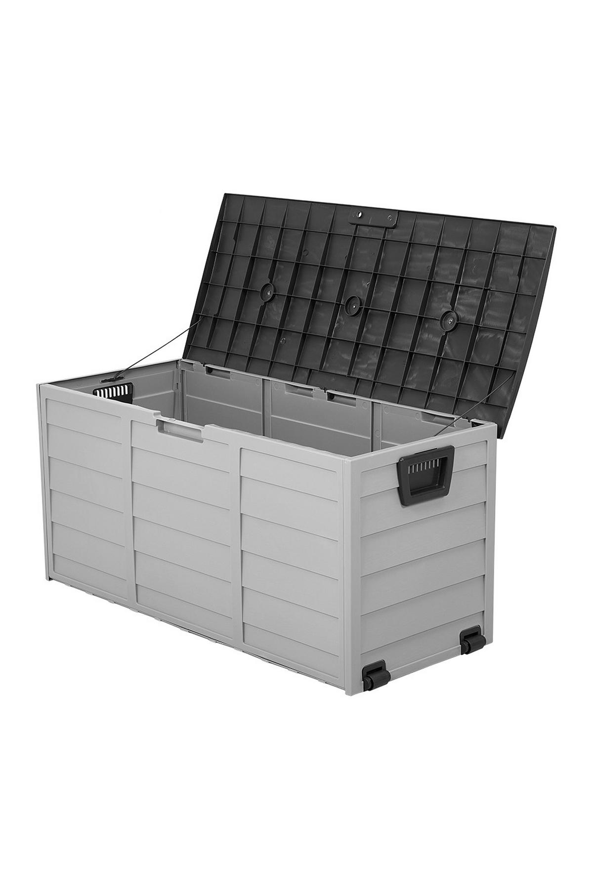 GARTENBOX 290L aus PP Kunststoff in Dunkelgrau + Hellgrau mit Rollen, Modell Robuste Konstruktio 112 cm B x 49 cm T x 54 cm H - Grau, Kunststoff (112/54/49cm) - Livingandhome