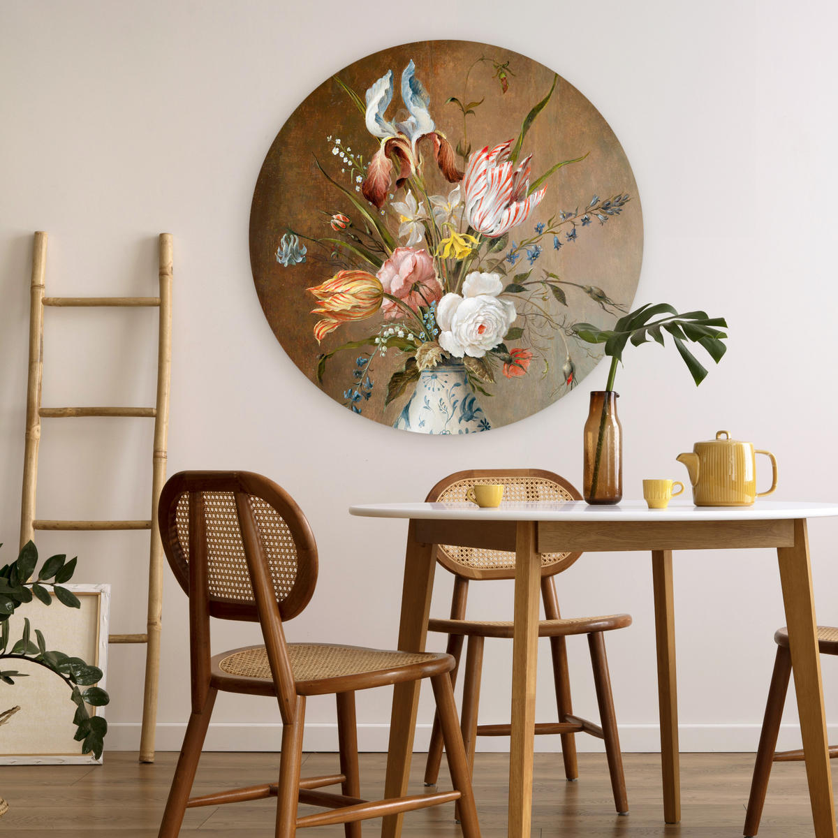 WANDBILD Stilleben mit Blumen - Balthasar van der Ast - Malerei 90x90 cm - Sandfarben, Kunststoff (90/90cm) - MuchoWow